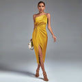 One Shoulder Sleeveless Midi Chain Bodycon Dress